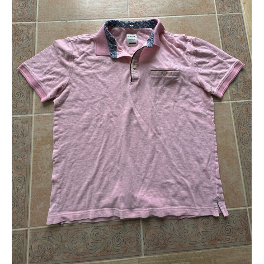 Haupt Cotton Pink Finest Quality Modern fit polo shirt Men size L -41/42‎ --16.5